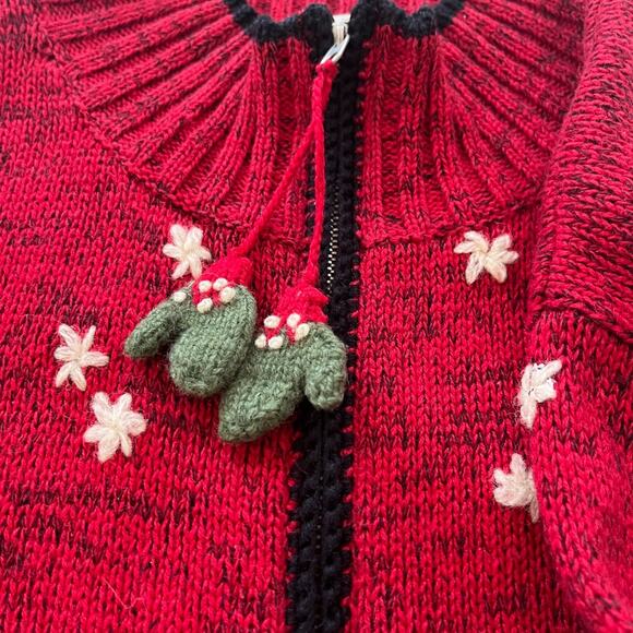 Coldwater Creek 3D Christmas Knit Cardigan Sweater Sz M Embroideted Cottage Red. - Picture 8 of 10